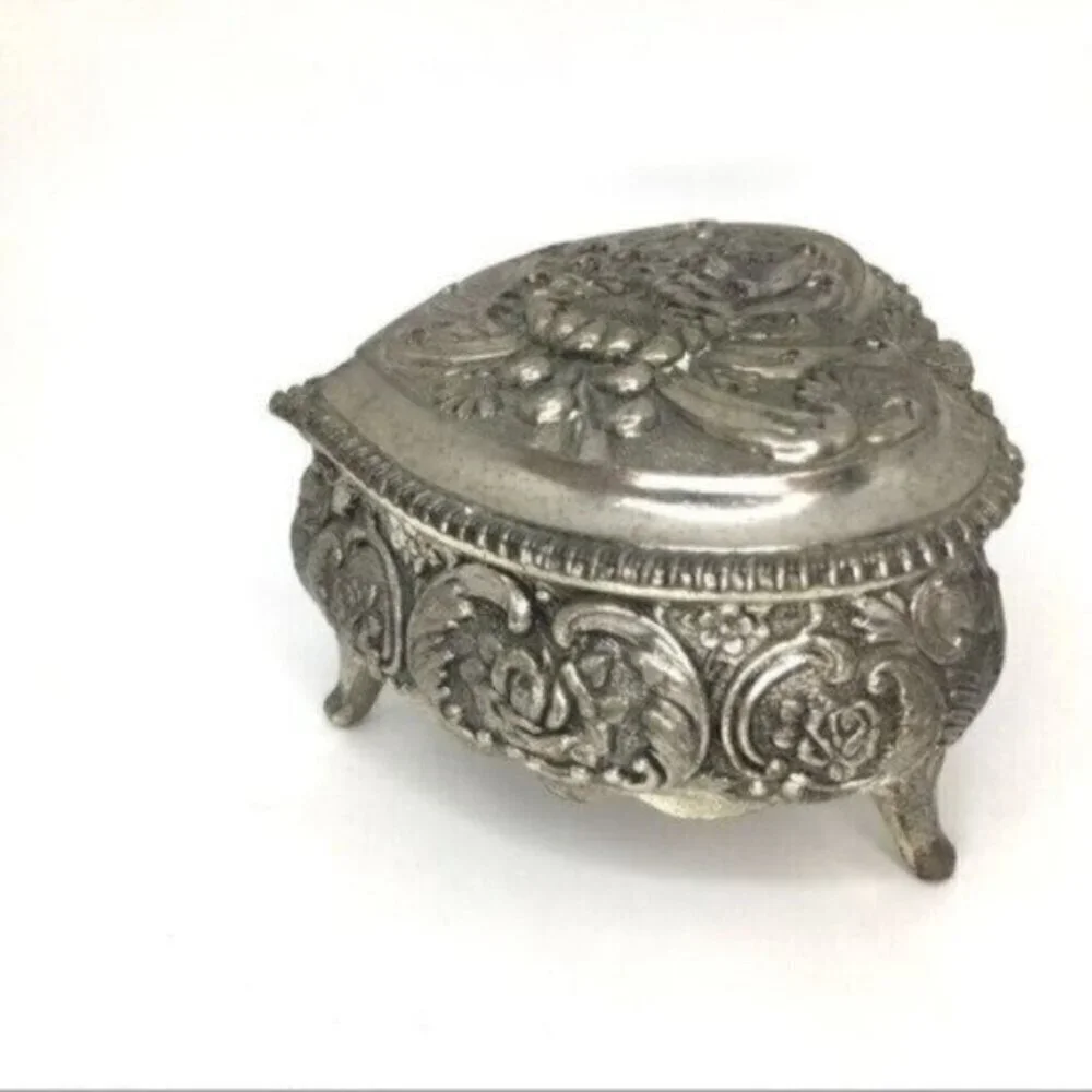 Vintage Japan Silver Heart Jewelry Box